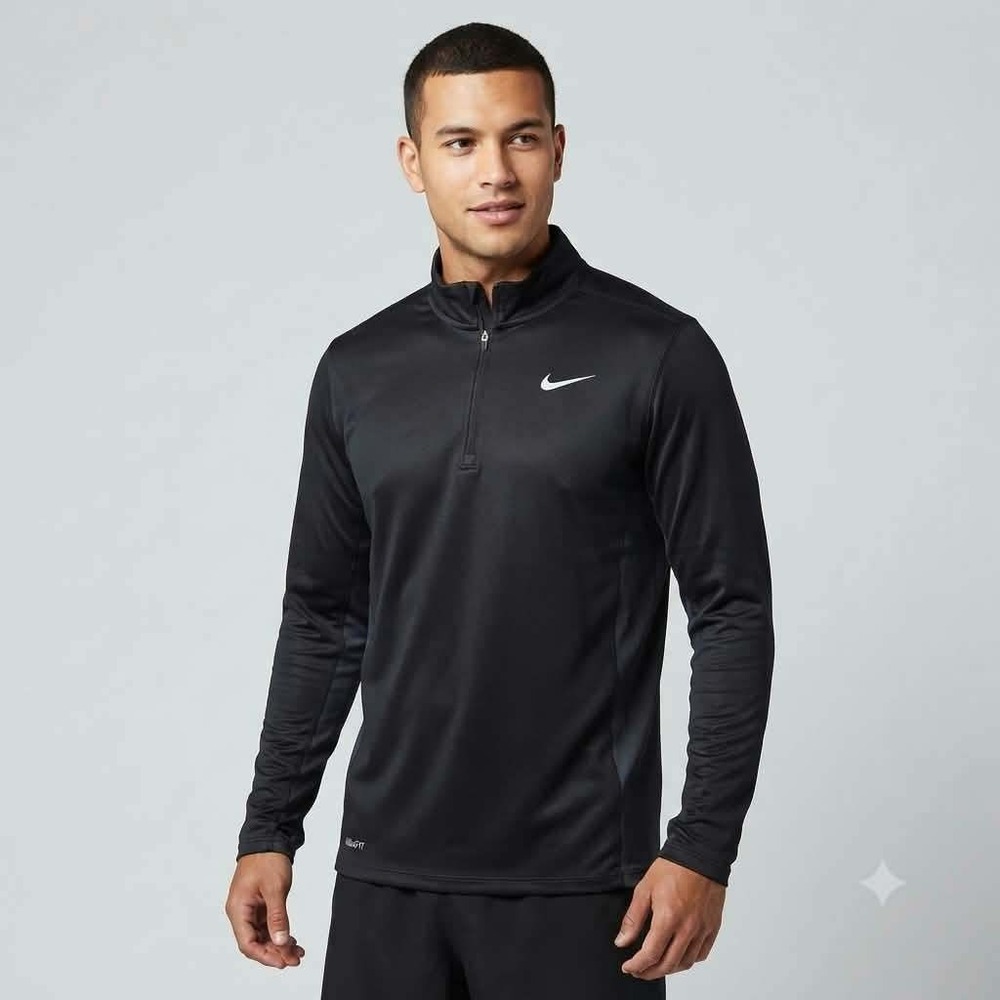 Nike Pullover Men XL Black Nike Fit Quarter Zip Long Sleeve Mock Neck Athletic